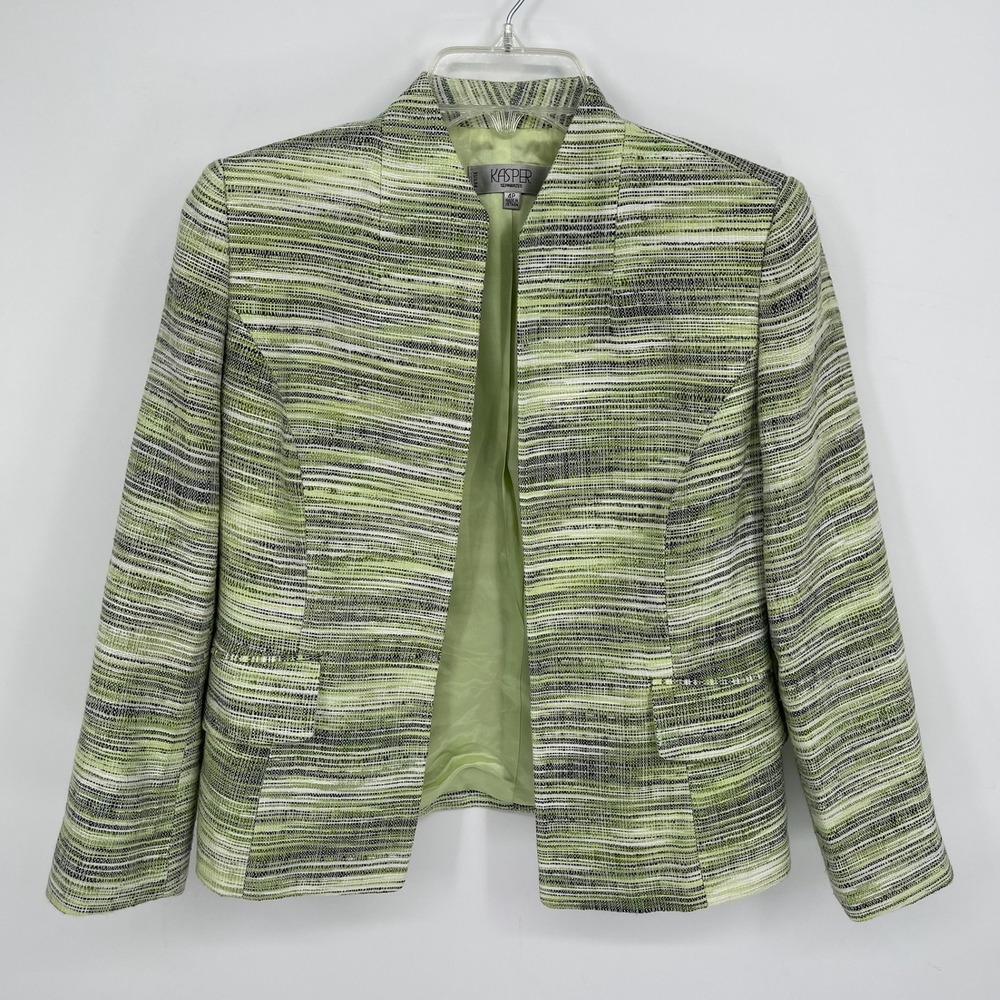 Kasper Women's Green Tweed Textured Co-ord Blazer Skirt Suit Set Size 4P Petite - Picture 2 of 10